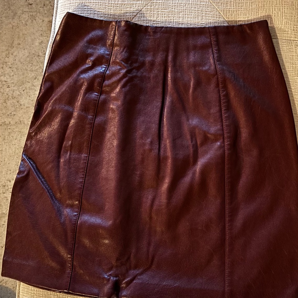 burgundy faux leather skirt
